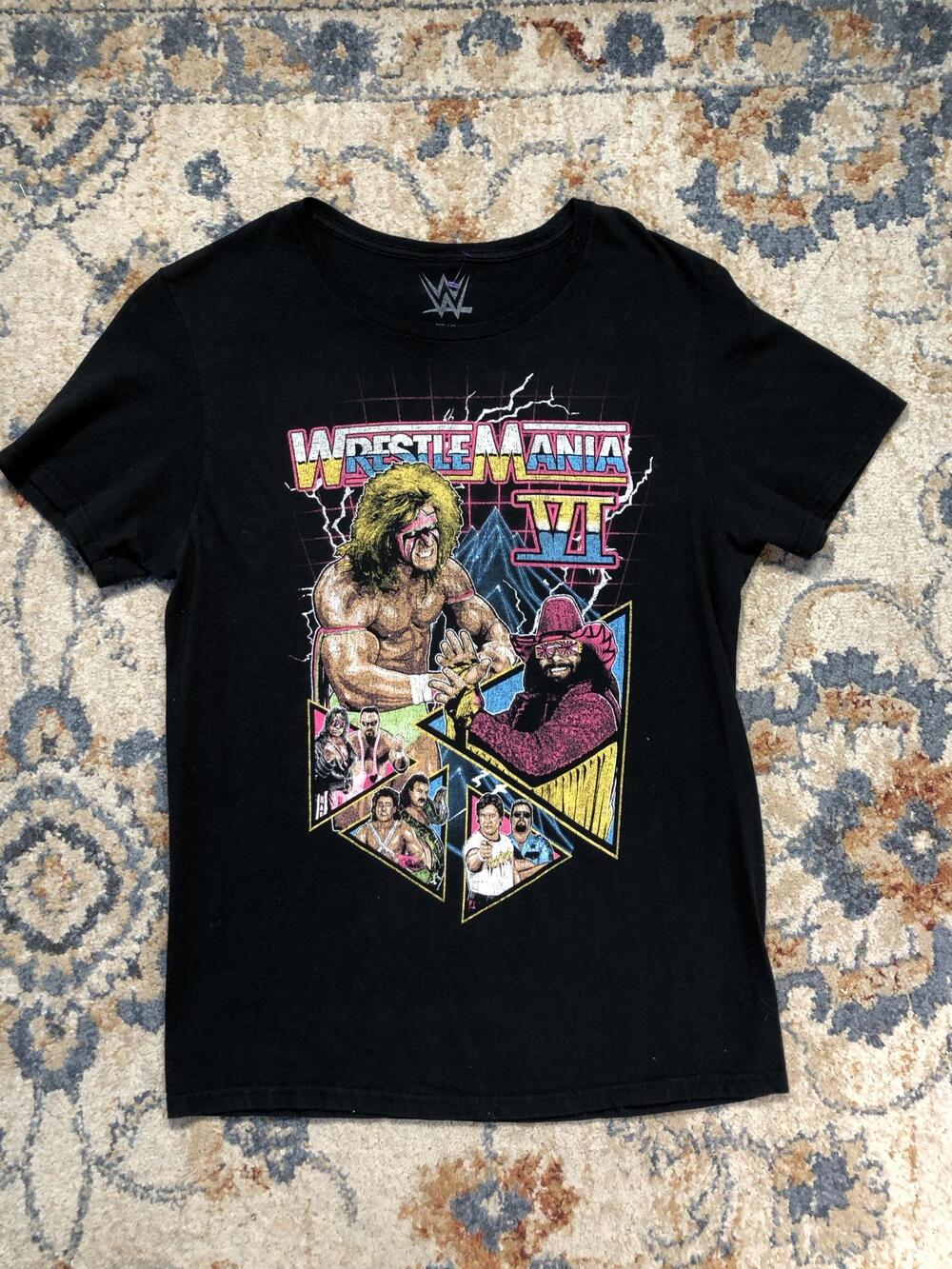 WWE WrestleMania VI Shirt Mens Medium Black Ultimate Warrior Graphic Tee Tagless